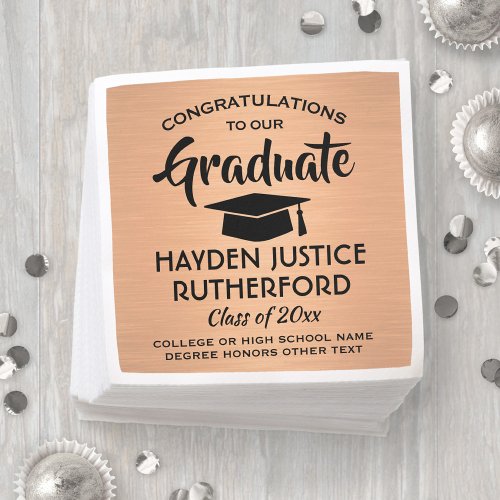 Graduation Congrats Brushed Elegant Copper  Black Napkins