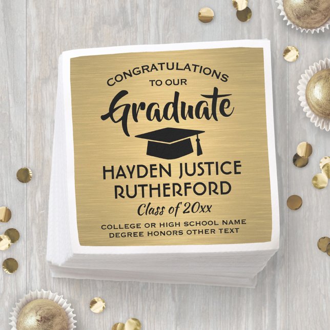 Graduation Congrats Brushed Elegant Gold and Black Napkins (Creator Uploaded)