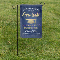 Graduation Congrats Brushed Navy Blue Gold & White