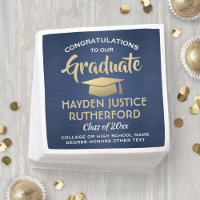 Graduation Congrats Brushed Navy Blue Gold & White
