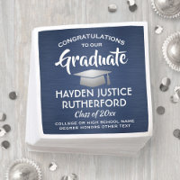 Graduation Congrats Brushed Navy Blue White Silver