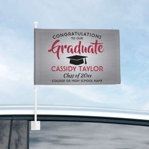 Graduation Congrats Brushed Red Gray Black Parade Car Flag