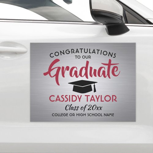 Graduation Congrats Brushed Red Gray Black Parade Car Magnet