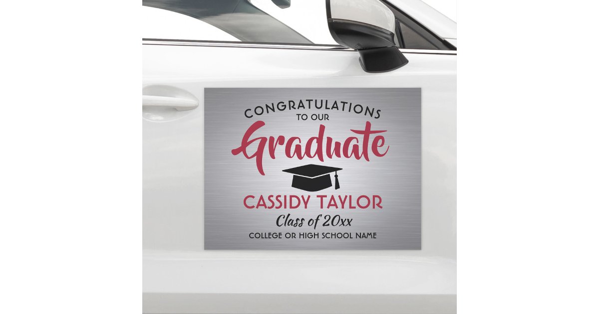 Graduation Congrats Brushed Red Gray Black Parade Car Magnet | Zazzle