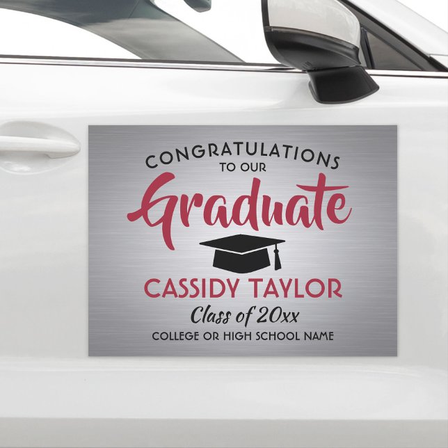 Graduation Congrats Brushed Red Gray Black Parade Car Magnet (Creator Uploaded)