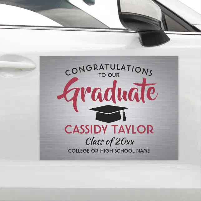 Graduation Congrats Brushed Red Gray Black Parade Car Magnet | Zazzle