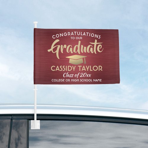 Graduation Congrats Burgundy Red Gold White Parade Car Flag