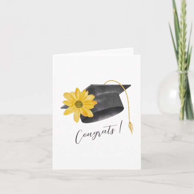Graduation congrats cap with yellow flower card (Front)