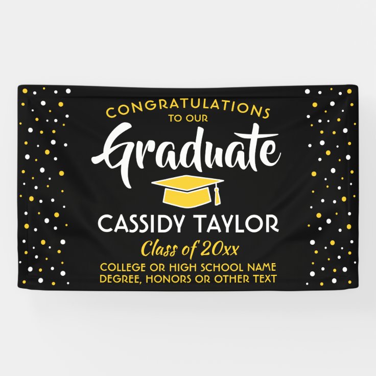 Graduation Congrats Confetti Black Gold Yellow Banner | Zazzle