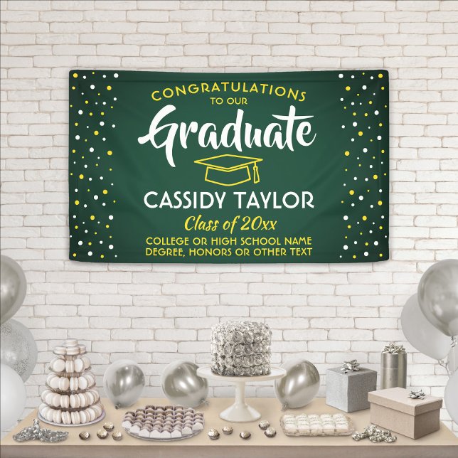 Graduation Congrats Confetti Green Gold Yellow Banner (Creator Uploaded)
