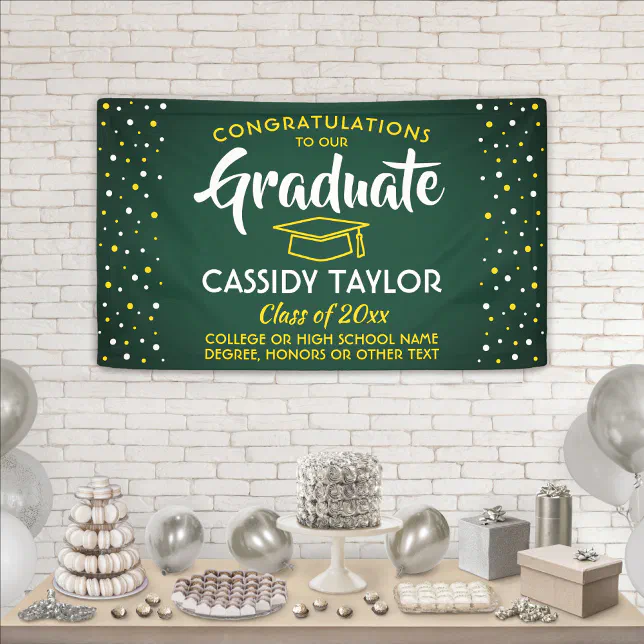 Graduation Congrats Confetti Green Gold Yellow Banner | Zazzle