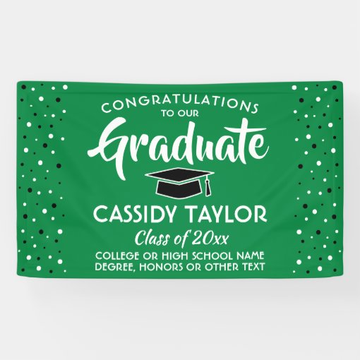 Graduation Congrats Confetti Green White and Black Banner | Zazzle