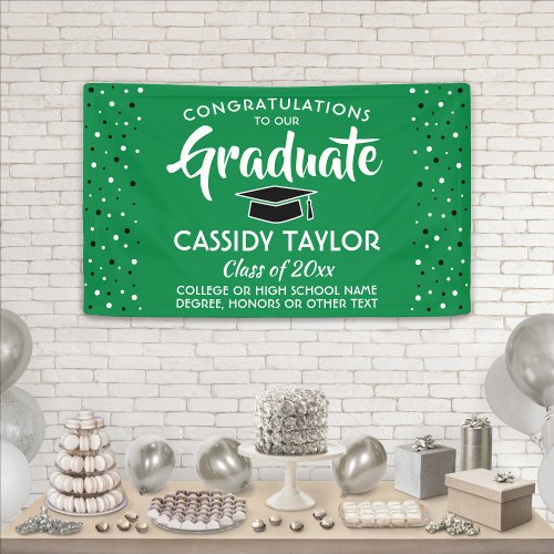 Graduation Congrats Confetti Green White and Black Banner