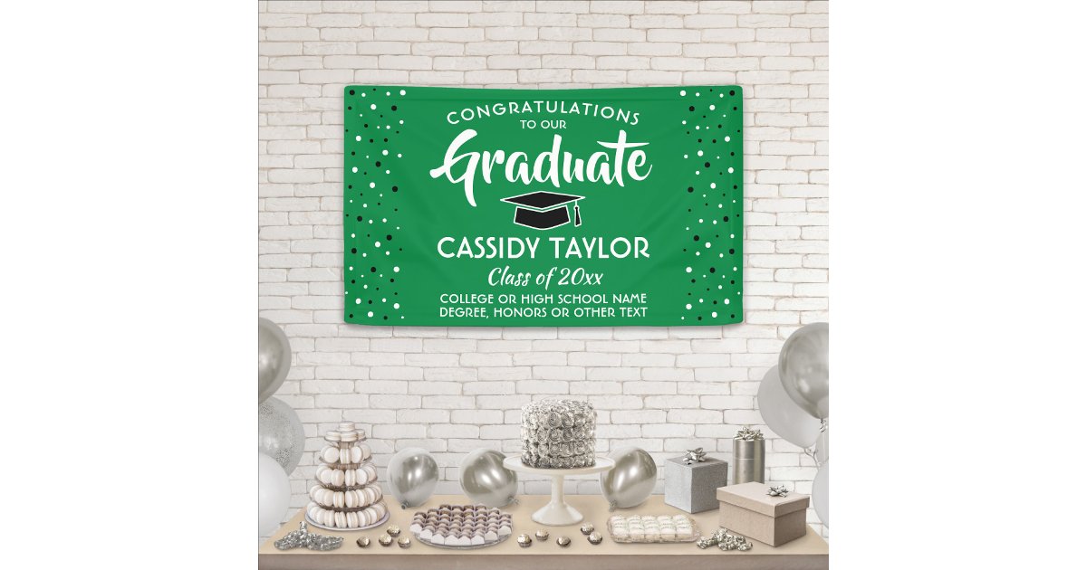 Graduation Congrats Confetti Green White and Black Banner | Zazzle