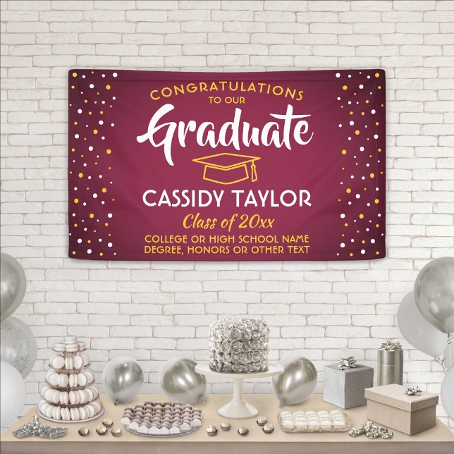 Graduation Congrats Confetti Maroon Gold Yellow Banner (Creator Uploaded)