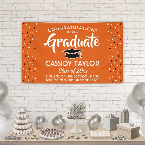 Graduation Congrats Confetti Orange White  Black Banner