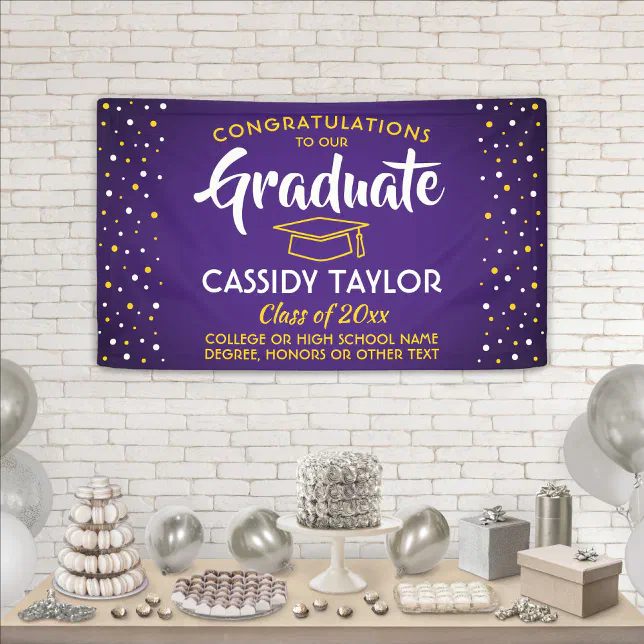 Graduation Congrats Confetti Purple Gold Yellow Banner | Zazzle