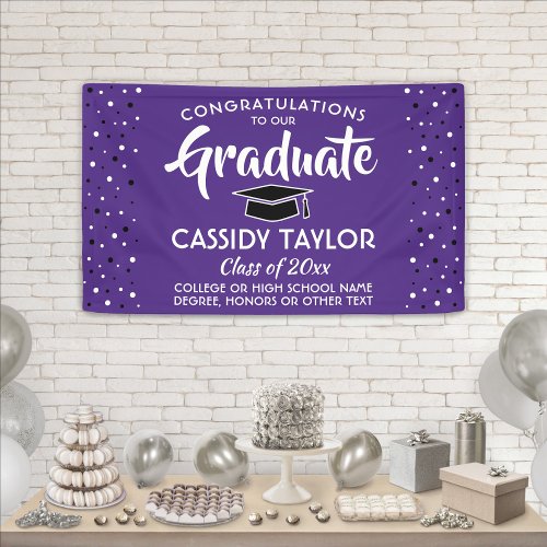 Graduation Congrats Confetti Purple White  Black Banner