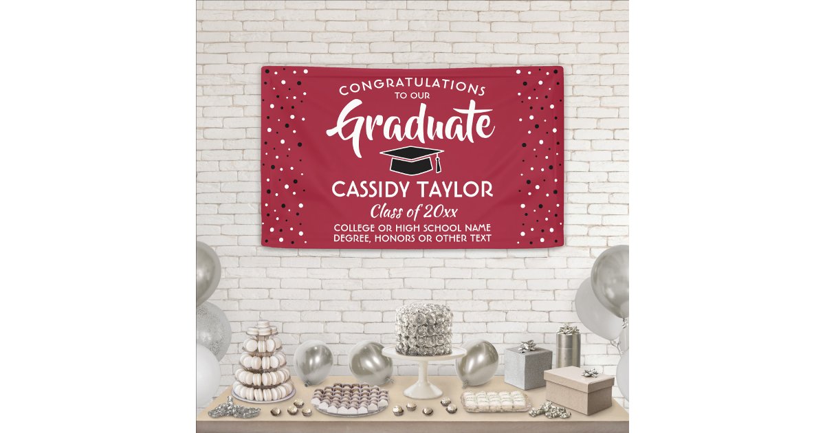 Graduation Congrats Confetti Red White and Black Banner | Zazzle