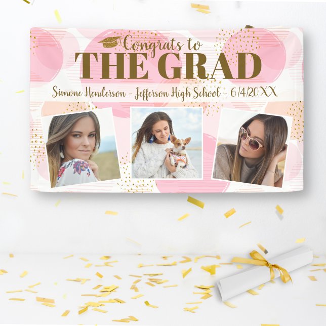 Graduation Congrats Custom Photos Pink Gold Sign (Creator Uploaded)