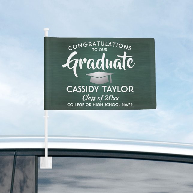 Graduation Congrats Dark Green White Silver Parade Car Flag (Creator Uploaded)
