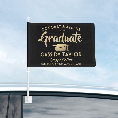 Graduation Congrats Elegant Black and Gold Parade Car Flag