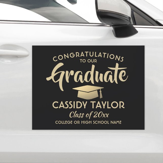 Graduation Congrats Elegant Black and Gold Parade Car Magnet (Creator Uploaded)