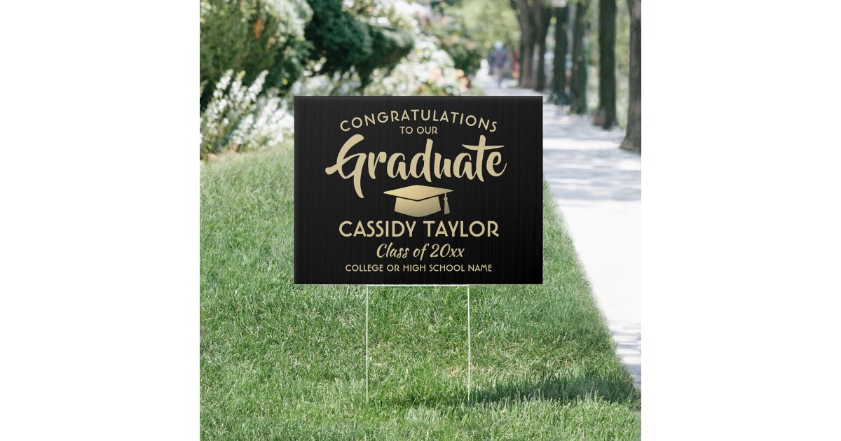 Graduation Congrats Elegant Black and Gold Yard Sign | Zazzle