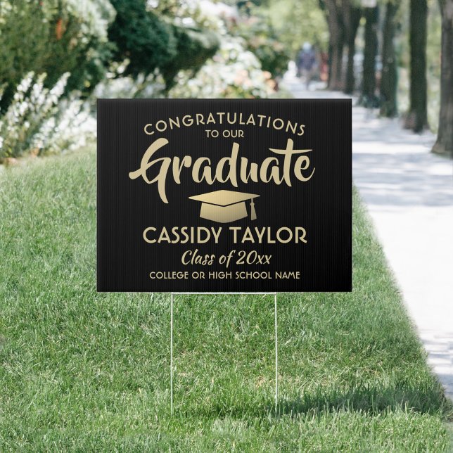 Graduation Congrats Elegant Black and Gold Yard Sign (Creator Uploaded)