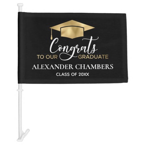 Graduation Congrats Elegant Black Gold Car Flag