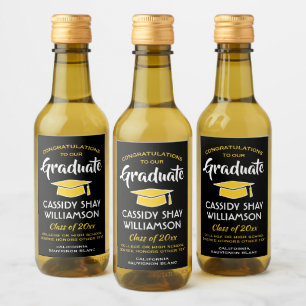 Graduation Congrats Elegant Black Gold Yellow Mini Wine Label
