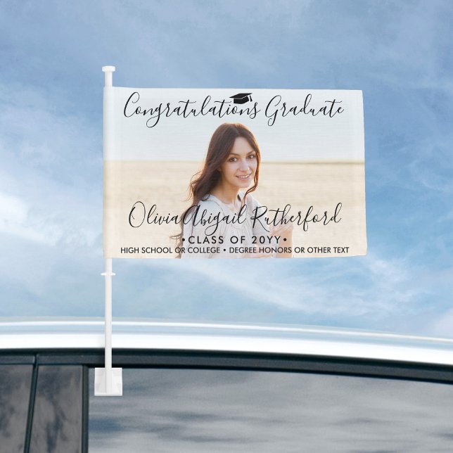 Graduation Congrats Elegant Black Script Parade Car Flag (Creator Uploaded)