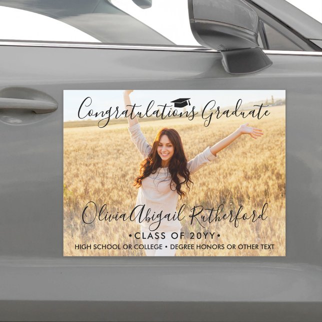 Graduation Congrats Elegant Black Script Parade Car Magnet (Creator Uploaded)