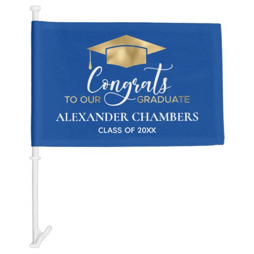 Graduation Congrats Elegant Blue Gold Car Flag