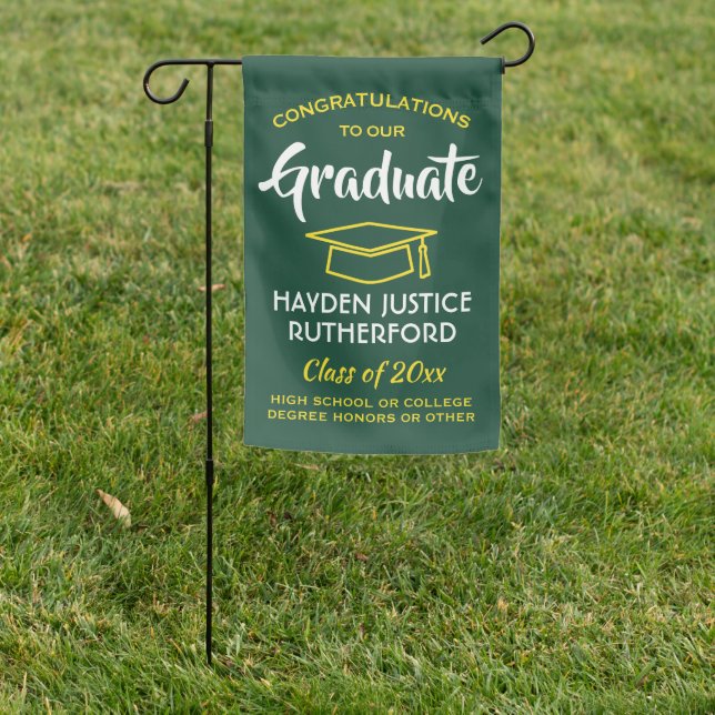 Graduation Congrats Elegant Green Gold Yellow Garden Flag (In SItu)