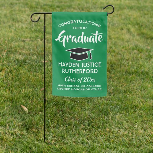 Graduation Congrats Elegant Green White and Black Garden Flag