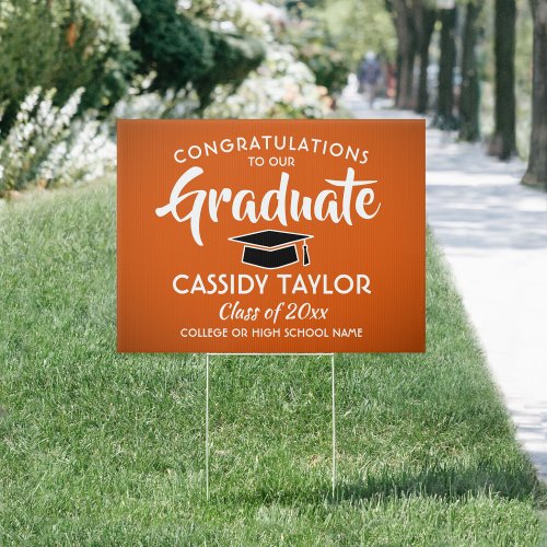 Graduation Congrats Elegant Orange and White Yard Sign