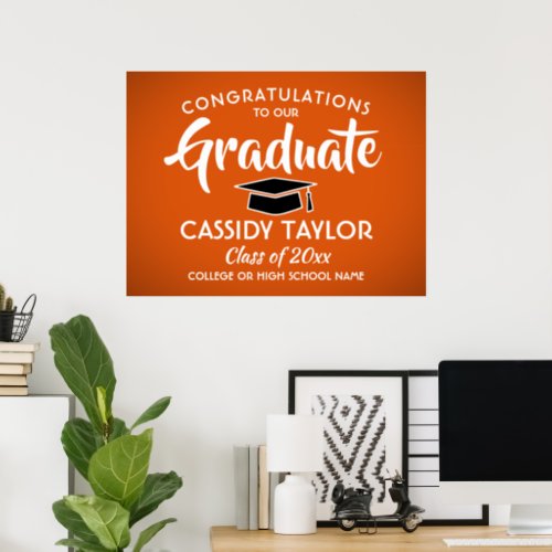 Graduation Congrats Elegant Orange Black and White Poster
