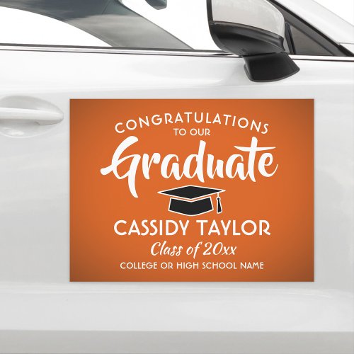 Graduation Congrats Elegant Orange  White Parade Car Magnet