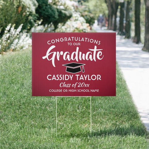 Graduation Congrats Elegant Red White  Black Yard Sign