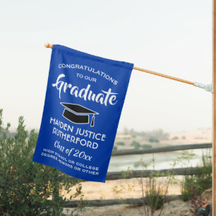 Graduation Congrats Elegant Royal Blue and White House Flag