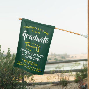 Graduation Congrats Elegant Royal Blue Gold Yellow House Flag