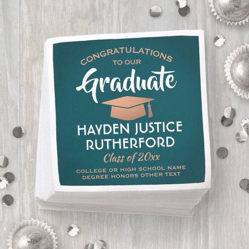 Graduation Congrats Elegant Teal and Faux Copper Napkins