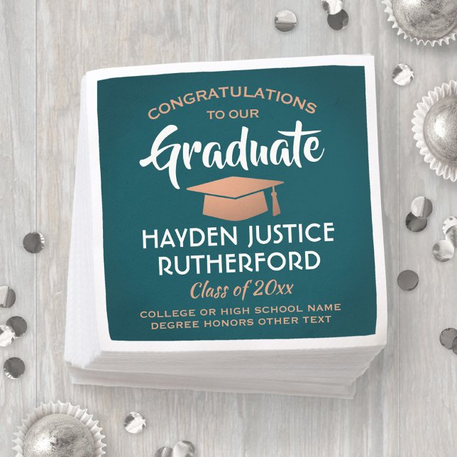 Graduation Congrats Elegant Teal and Faux Copper Napkins (Creator Uploaded)