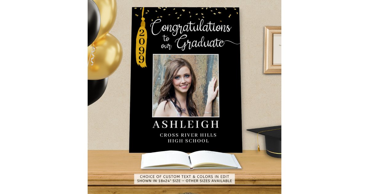Graduation Congrats Grad Black Gold Script Photo Foam Board | Zazzle