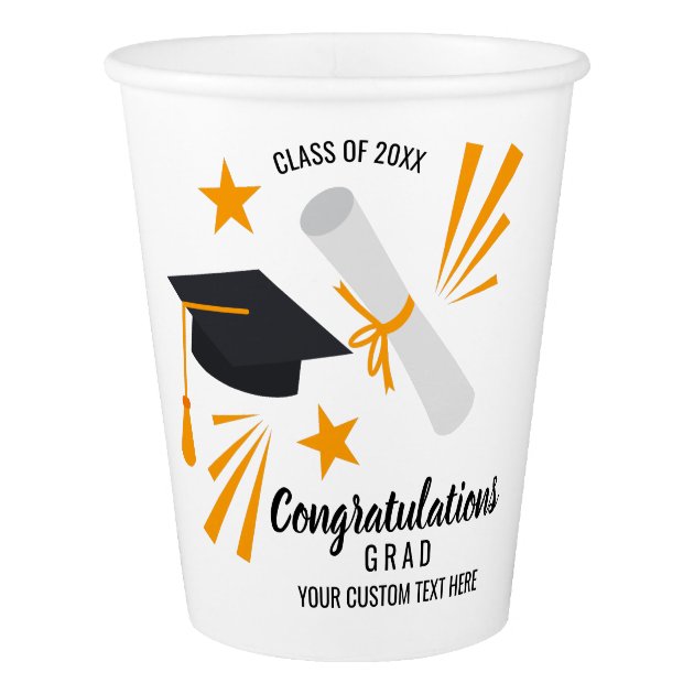 Graduation Congrats Grad Cap Diploma Stars Custom Paper Cup