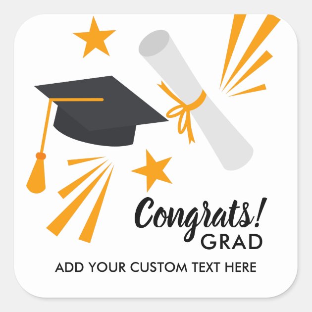 Graduation Congrats Grad Cap Diploma Stars Custom Square Sticker