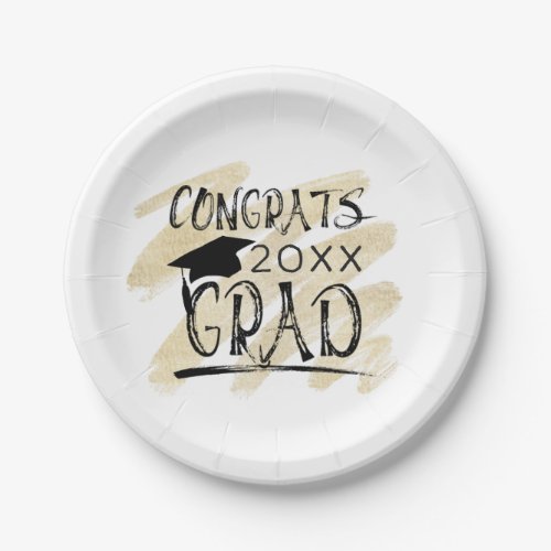 Graduation CONGRATS GRAD Class Year Typography Paper Plates