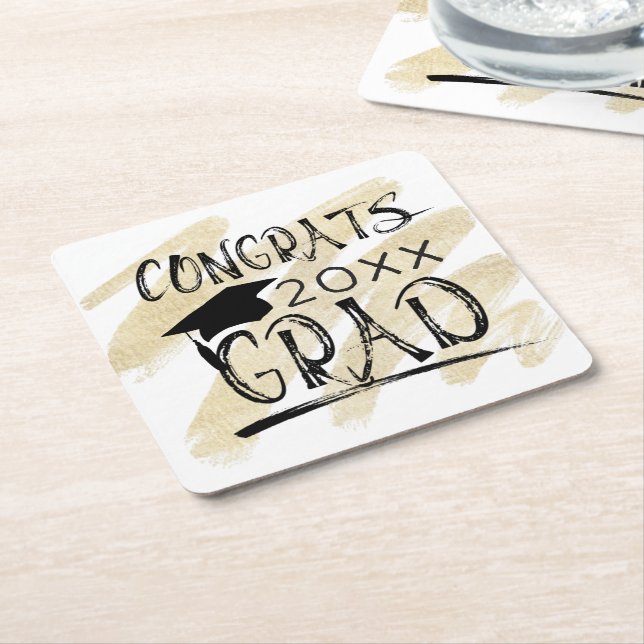 Graduation CONGRATS GRAD Class Year Typography Square Paper Coaster (Angled)