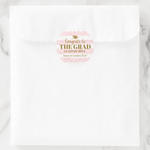Graduation Congrats Grad Gold Glitter Stripes Classic Round Sticker